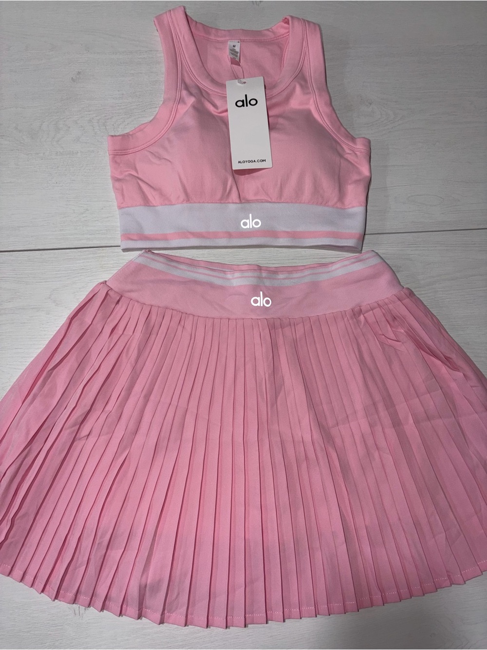 ALO Yoga Pink short skirt and top